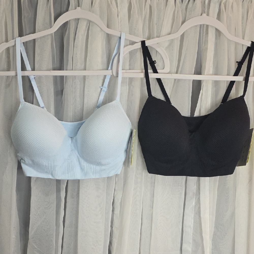 #79 NWT All in Motion Black and Light Blue Sports Bra Duo